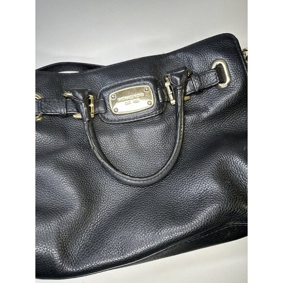 Michael Kors Hamilton Bag Black Leather Crossbody Gold Chain Large Size - Picture 11 of 12